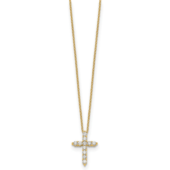 14K Solid Yellow Gold Diamond Holy Cross Necklace Chain