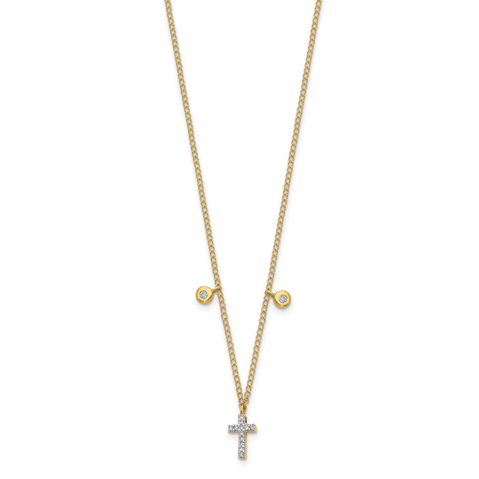 14K Solid Yellow Gold Diamond Holy Cross Necklace Chain