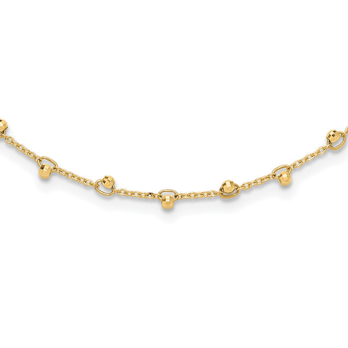 14K Solid Yellow Gold Beaded Ball Necklace Chain