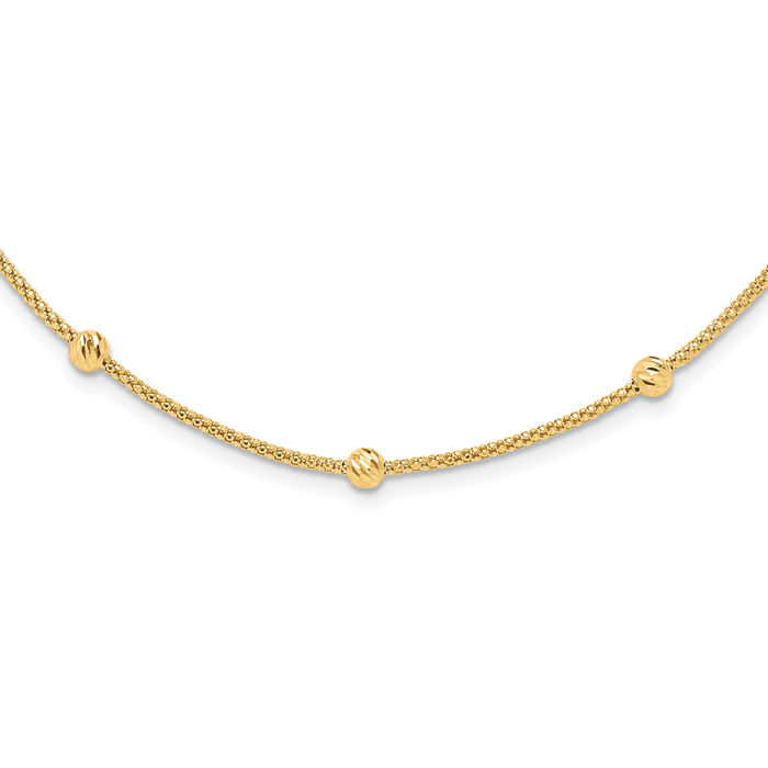 14K Solid Yellow Gold Bead Ball Chain Necklace