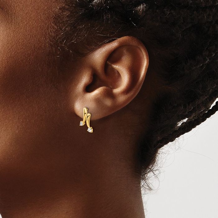 14K Solid Yellow Gold Diamond Drop Dangle Earrings