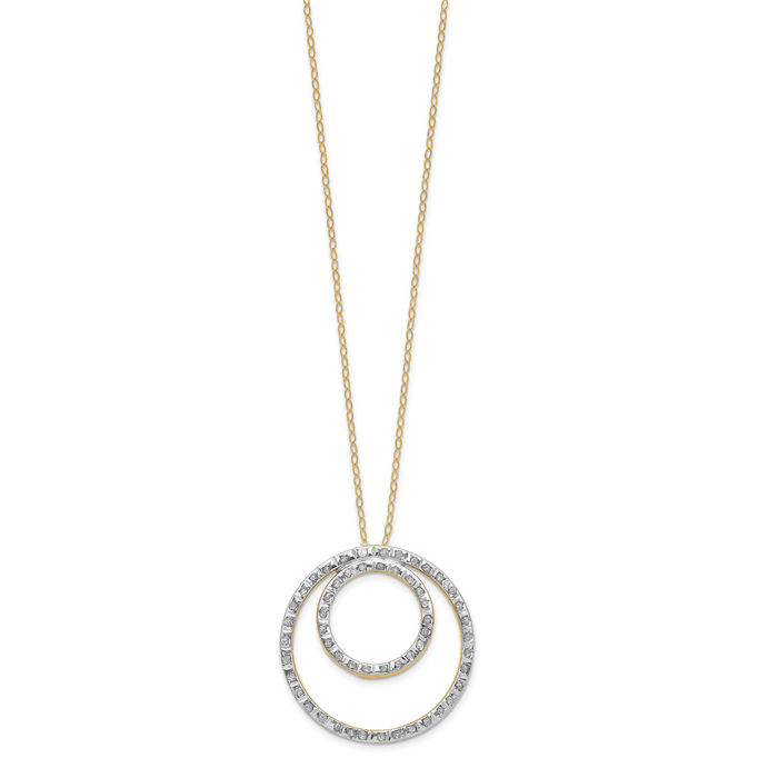 14K Solid Yellow Gold Diamond Double Circle Round Geometric Chain Necklace