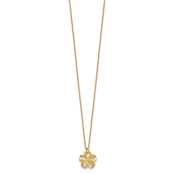 14K Solid Yellow Gold Diamond Flower Necklace Chain