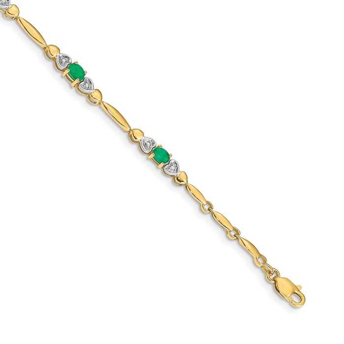 14K Solid Yellow Gold Diamond Emerald Tennis Bracelet - Picture 11 of 12