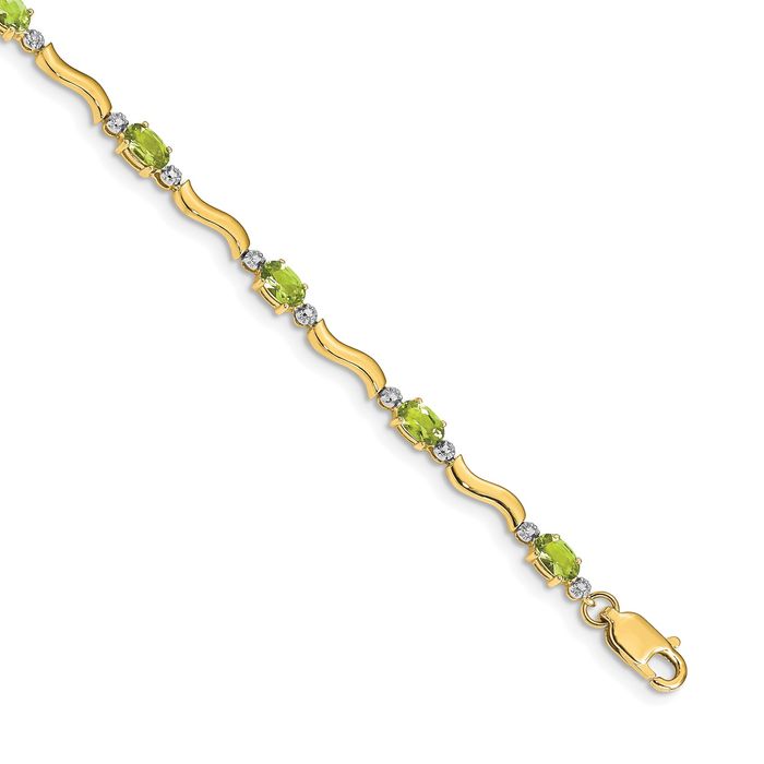 14K Solid Yellow Gold Diamond Peridot Tennis Bracelet - Picture 11 of 12