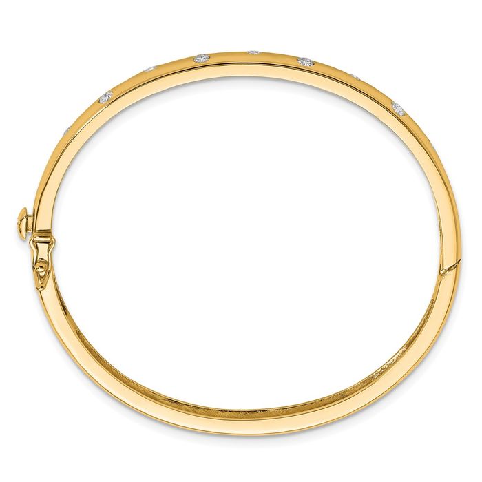 14K Solid Yellow Gold Diamond Bangle Bracelet