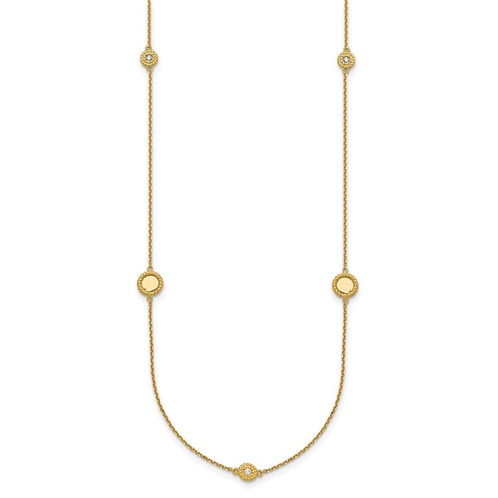 14K Solid Yellow Gold Diamond Link Discs Geometric Necklace Chain