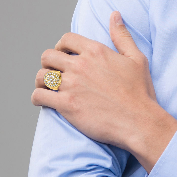 14K Solid Yellow Gold Diamond Mens Statement Ring