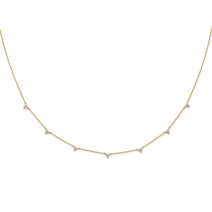 14K Solid Yellow Gold Diamond Multi Station Necklace Chain