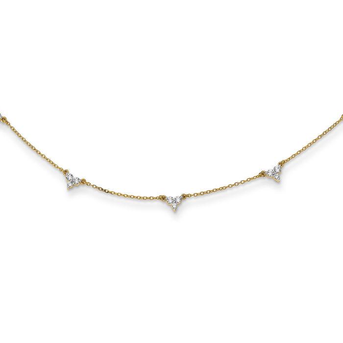 14K Solid Yellow Gold Diamond Multi Station Necklace Chain