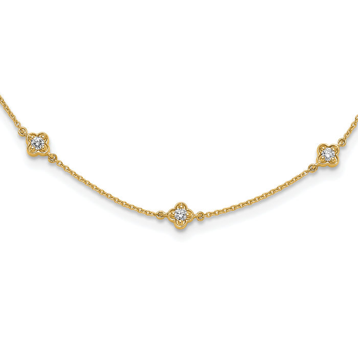 14K Solid Yellow Gold Diamond Multi Station Chain Necklace