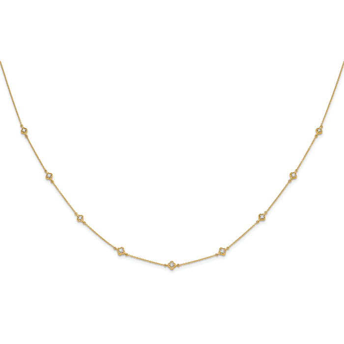 14K Solid Yellow Gold Lab Diamond Multi Station Necklace