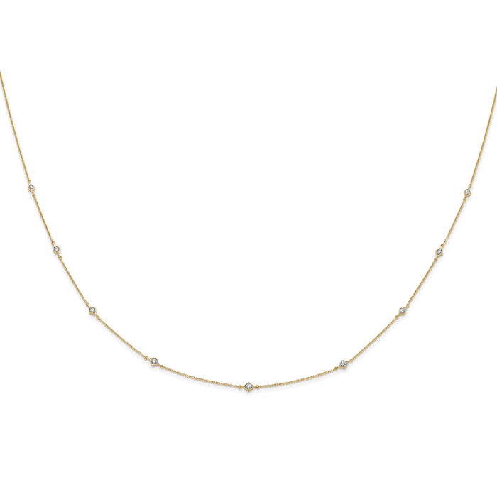 14K Solid Yellow Gold Diamond Multi Station Chain Necklace