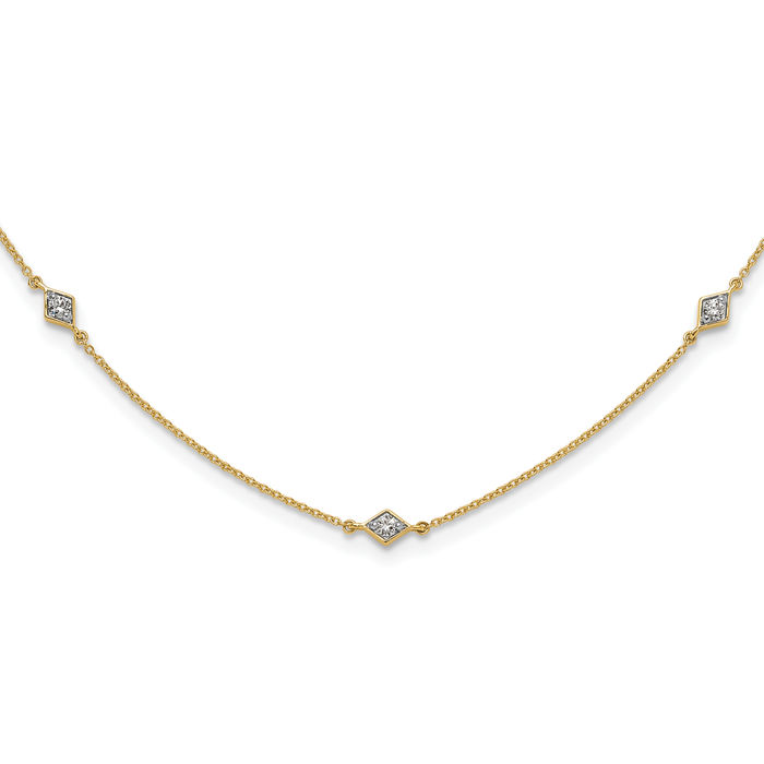 14K Solid Yellow Gold Diamond Multi Station Chain Necklace