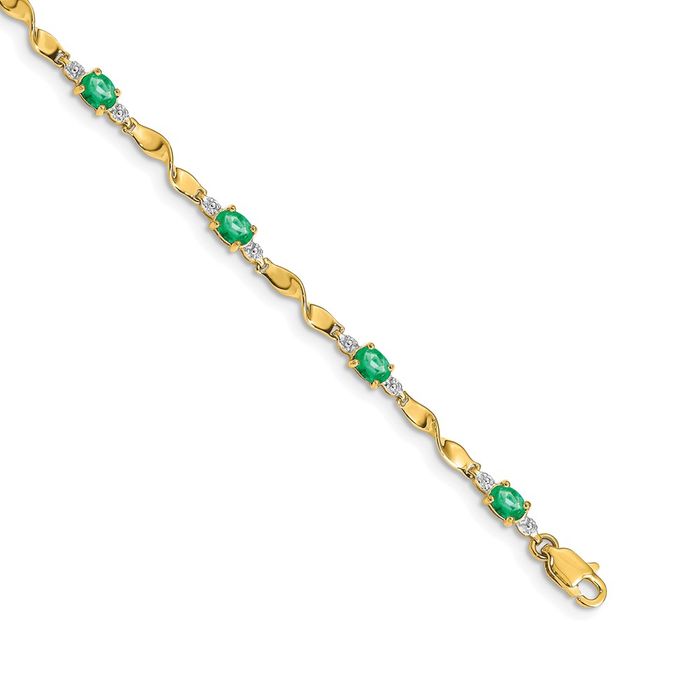 14K Solid Yellow Gold Diamond Oval Emerald Tennis Bracelet - Picture 7 of 12