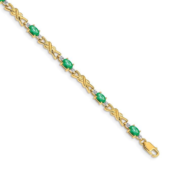 14K Solid Yellow Gold Diamond Oval Emerald Tennis Bracelet - Picture 7 of 12