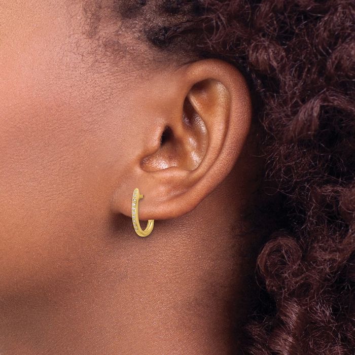 14K Solid Yellow Gold Diamond Oval Hoop Earrings