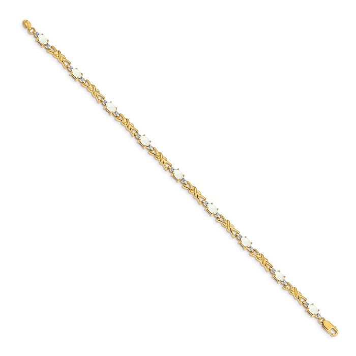 14K Solid Yellow Gold Diamond Oval Opal Chain Gemstone Tennis Bracelet