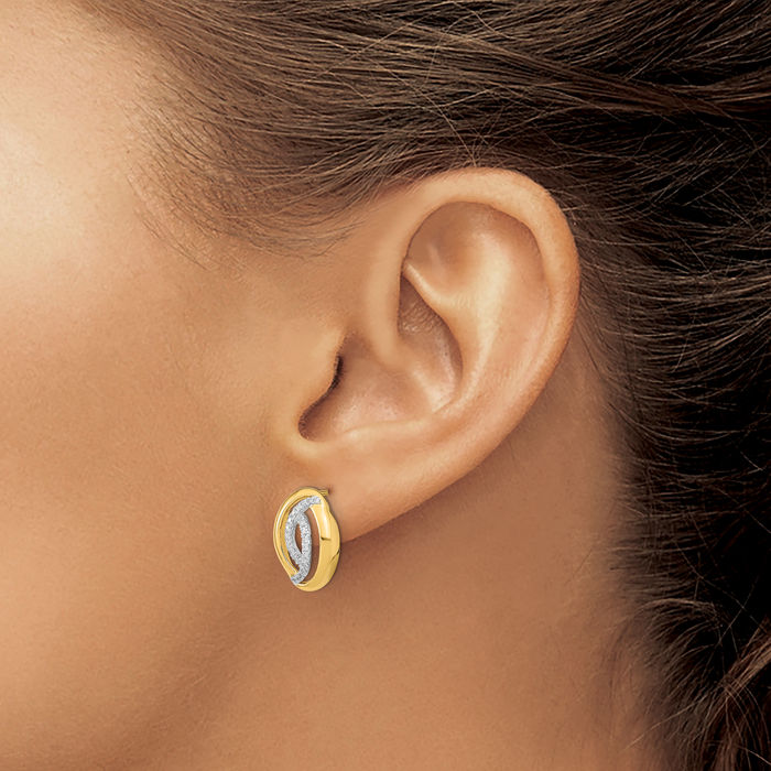 14K Solid Yellow Gold Diamond Oval Stud Earrings