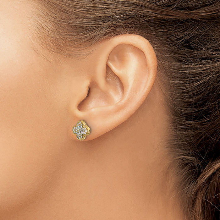 14K Solid Yellow Gold Diamond Stud Earrings