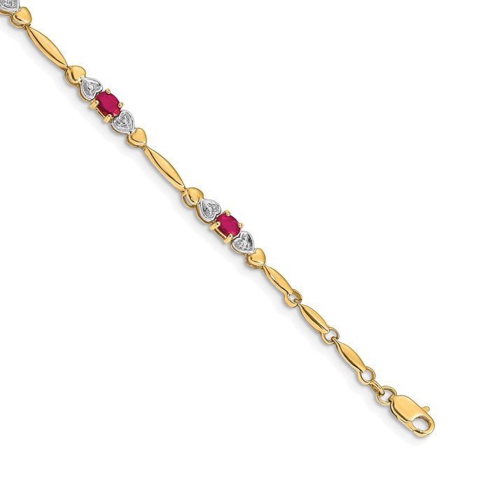14K Solid Yellow Gold Diamond Ruby Tennis Bracelet - Picture 11 of 12