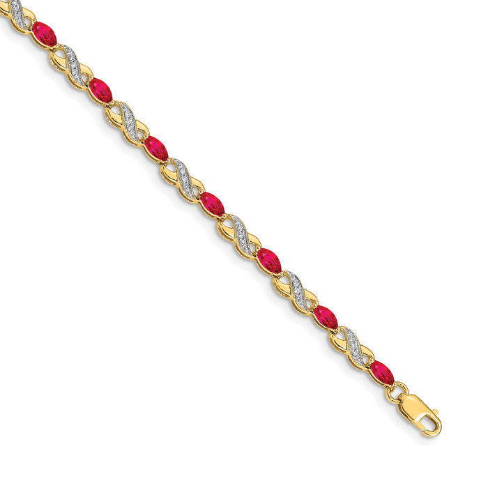 14K Solid Yellow Gold Diamond Ruby Infinity Love Knot Chain Bracelet - Picture 11 of 12
