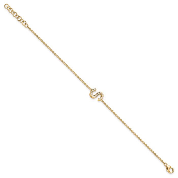 14K Solid Yellow Gold Diamond Sideways Letter S Tennis Bracelet