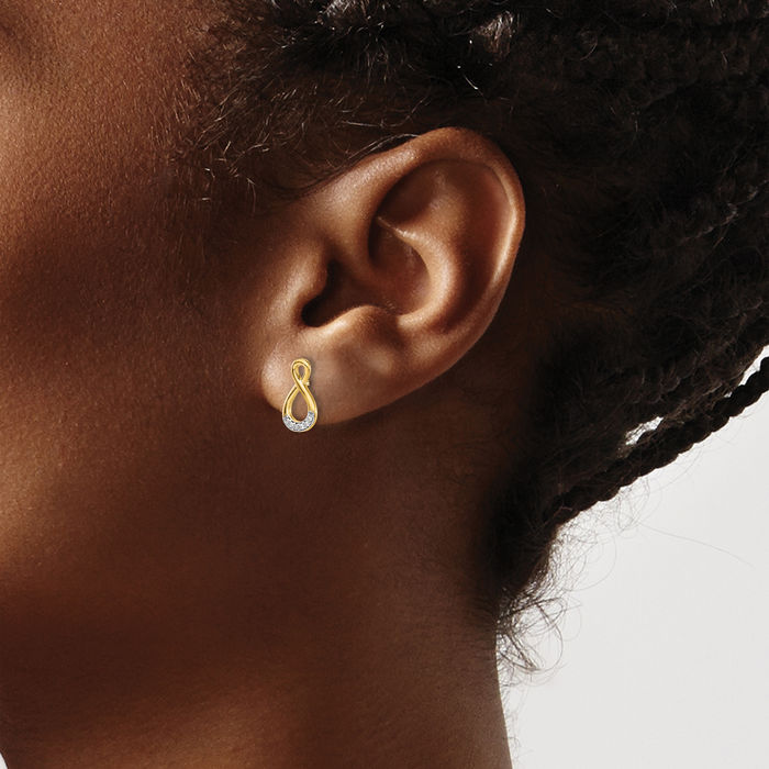 14K Solid Yellow Gold Diamond Twisted Drop Dangle Earrings