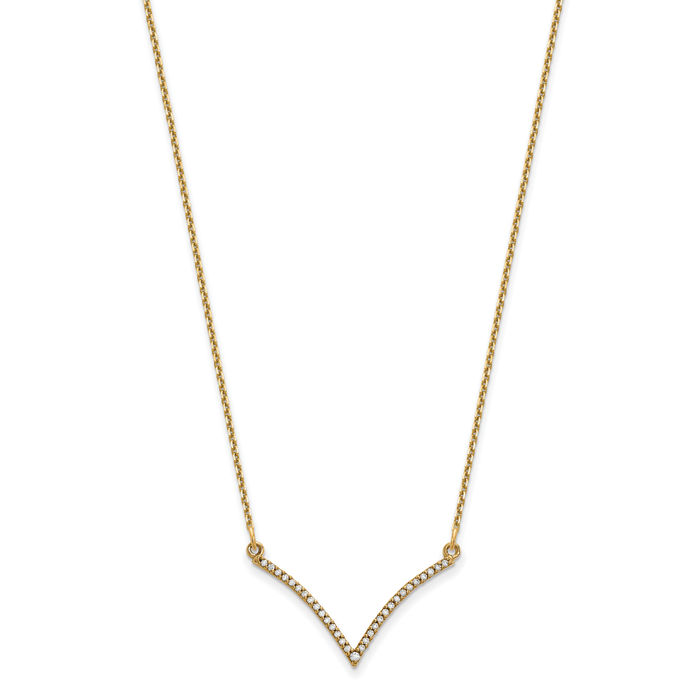 14K Solid Yellow Gold Diamond V Chain Necklace