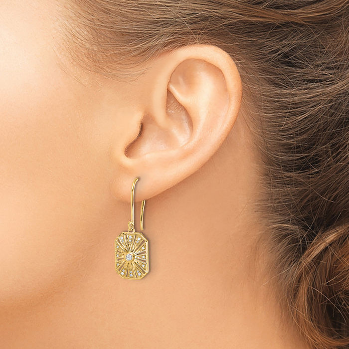 14K Solid Yellow Gold Diamond Vintage Drop Dangle Earrings
