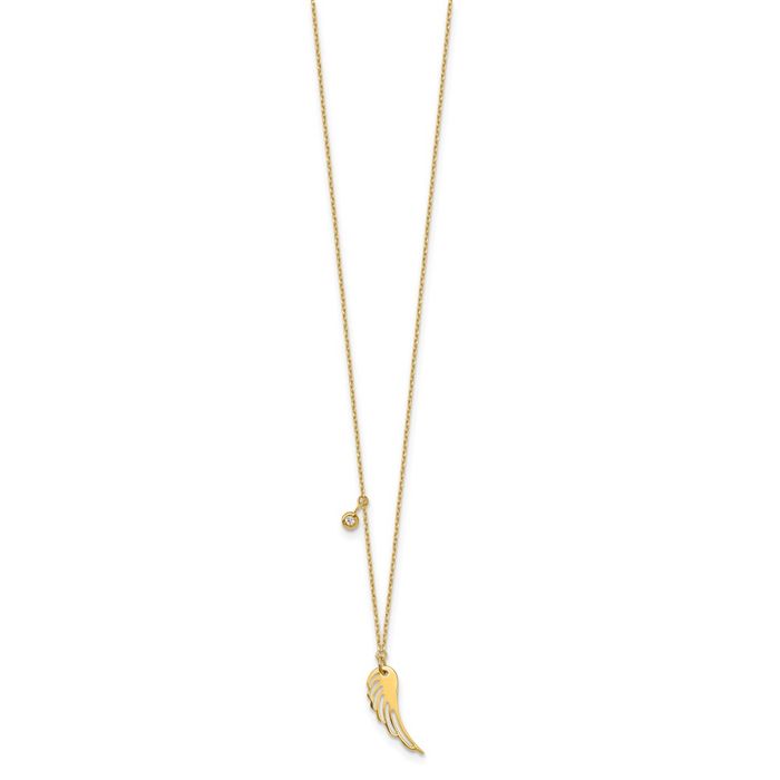 14K Solid Yellow Gold Diamond Wing Necklace Chain