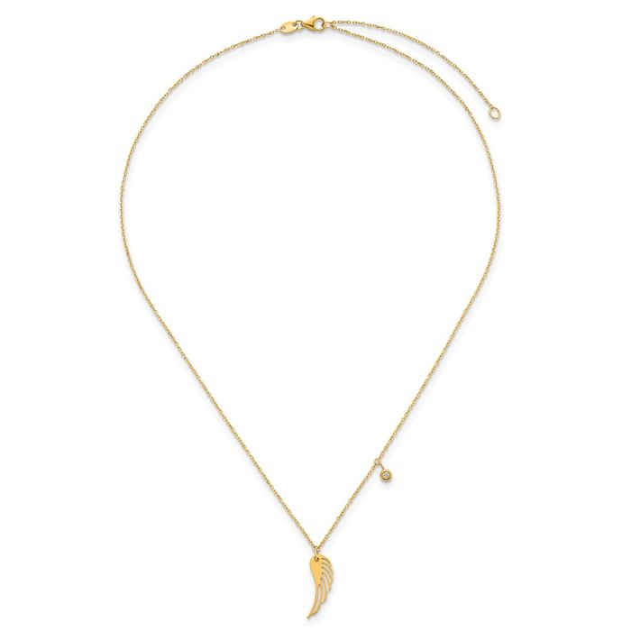 14K Solid Yellow Gold Diamond Wing Necklace Chain