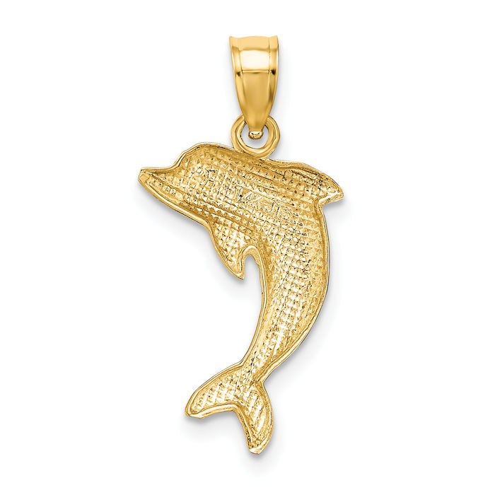 14K Solid Yellow Gold Sea Dolphin Necklace Ocean Fish Pendant Summer Beach Nautical Charm