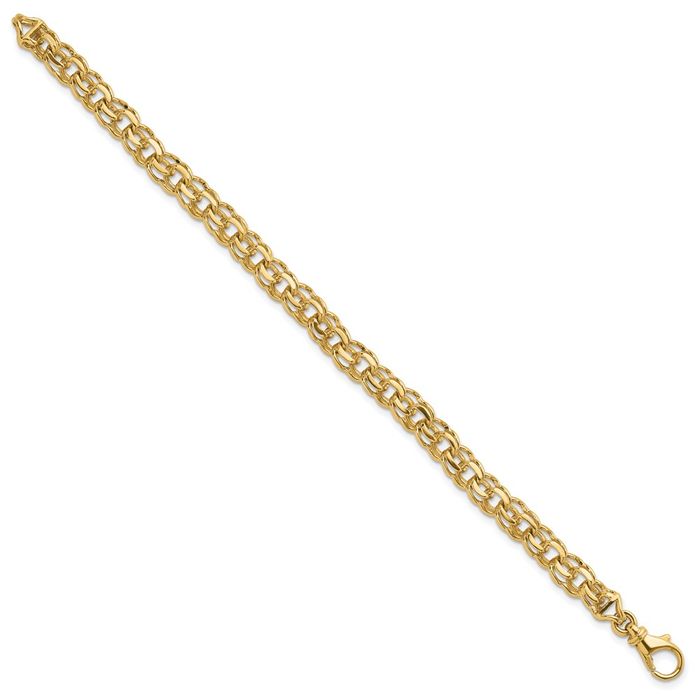 14K Solid Yellow Gold Double Link 7.4mm Charm Bracelet