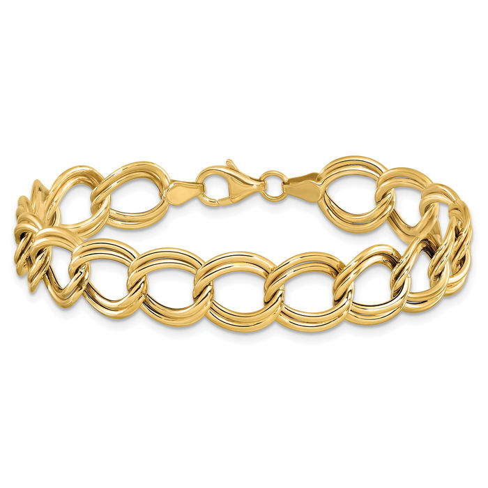 【HYERES LOR】Colombed'Or 14K double chain bracelet Dia 14K Solid Yellow Gold Double Link Chain Bracelet | eBay