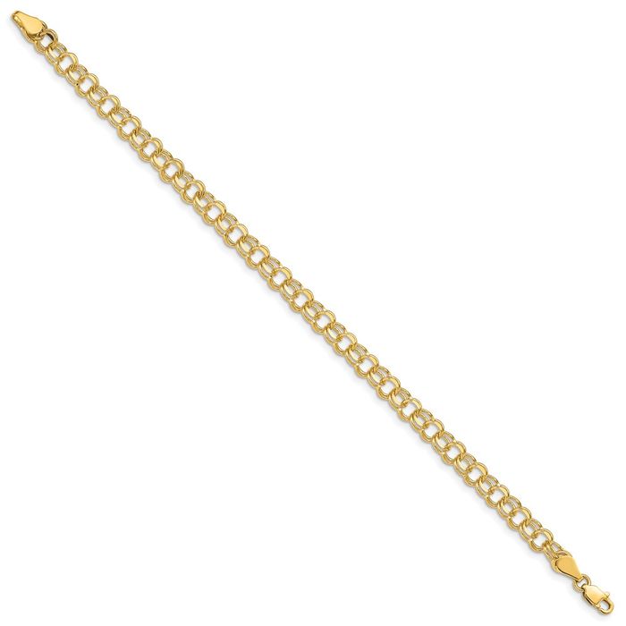 14K Solid Yellow Gold Double Link Chain Charm Bracelet