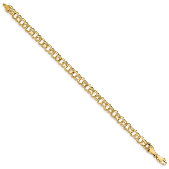 14K Solid Yellow Gold Double Link Chain Charm Bracelet