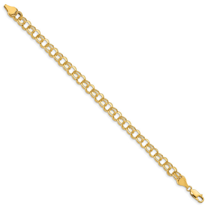 14K Solid Yellow Gold Double Link Chain Charm Bracelet