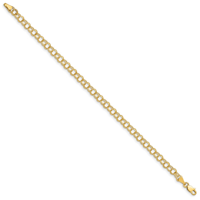 14K Solid Yellow Gold Double Link Chain Charm Bracelet