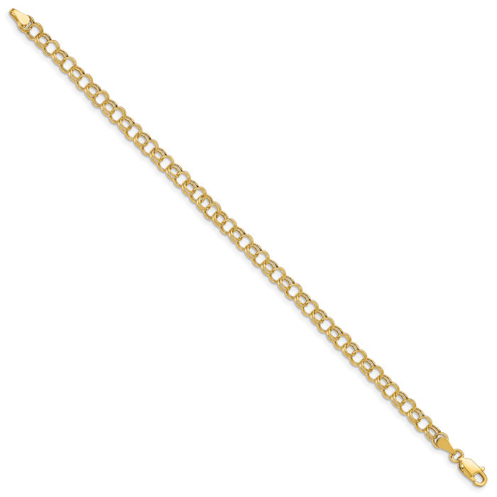 14K Solid Yellow Gold Double Link Chain Charm Bracelet