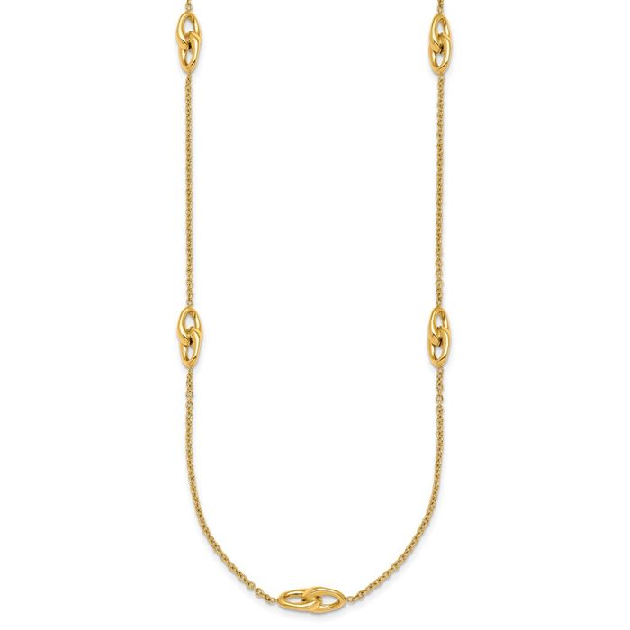 14K Solid Yellow Gold Double Link Station Chain Necklace