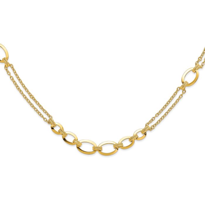 14K Solid Yellow Gold Double Stranded Link Chain Necklace