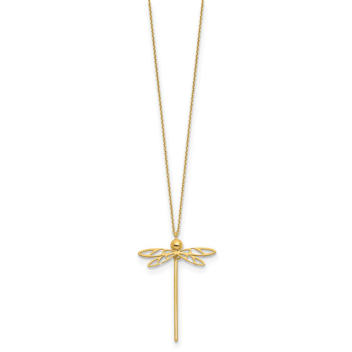 14K Solid Yellow Gold Dragonfly Necklace Chain