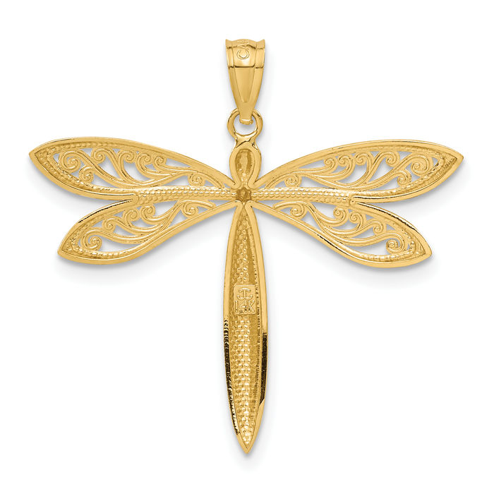 14K Solid Yellow Gold Dragonfly Necklace Chain Pendant Charm