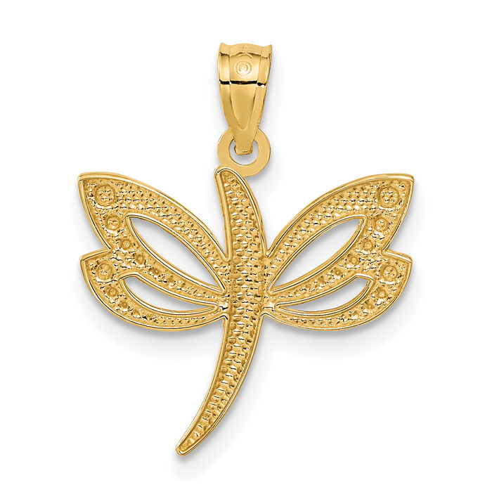 14K Solid Yellow Gold Dragonfly Necklace Chain Pendant Charm