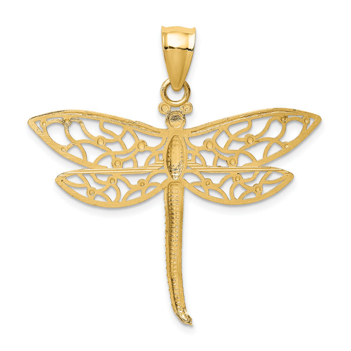 14K Solid Yellow Gold Dragonfly Necklace Chain Pendant Charm