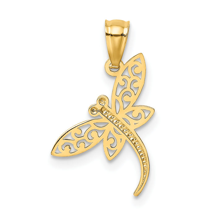 14K Solid Yellow Gold Dragonfly Necklace Chain Pendant Charm