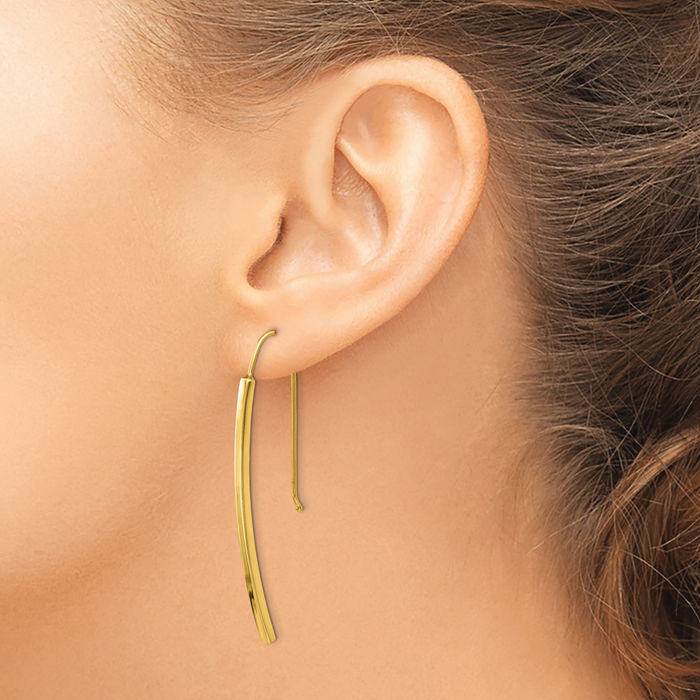 14K Solid Yellow Gold Bar Drop Dangle Line Stud Earrings