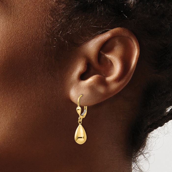 14K Solid Yellow Gold Drop Dangle Earrings