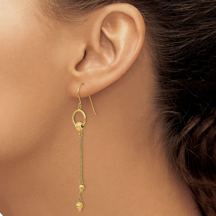 14K Solid Yellow Gold Drop Dangle Earrings